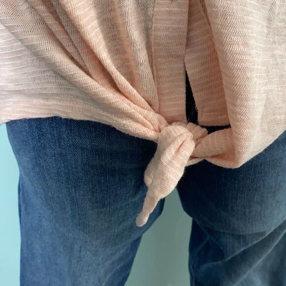 Loft Fine Striped Lightweight Button Down Tie Front Top - Picture 4 of 5